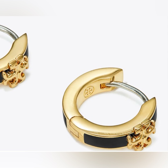 Tory Burch Gold and Black Huggie Hoop Earrings - Picture 3 of 5